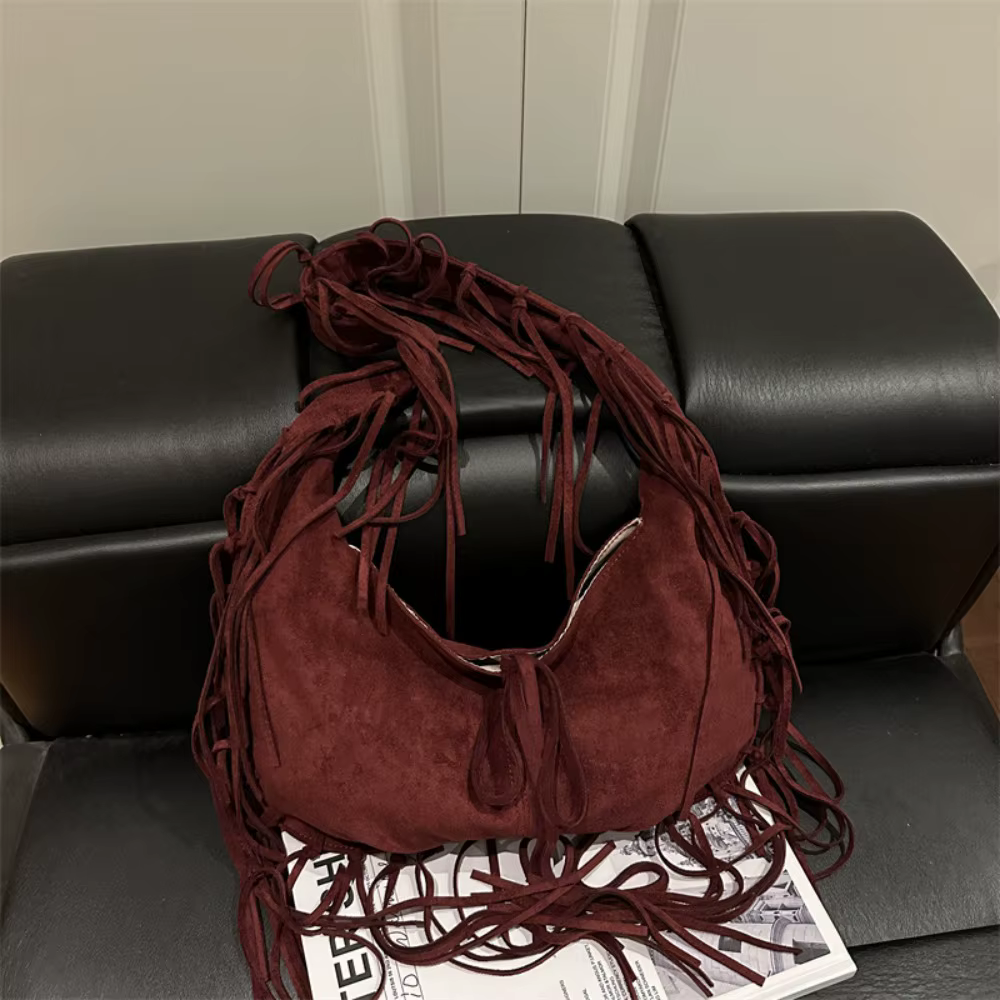 Sac à bandoulière à pompon de Style occidental, fourre-tout en cuir Nubuck souple en Polyester et da