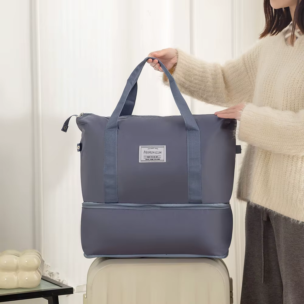 Sac de voyage double couche pliable et à la mode promotionnel ; Sac à main multifonctionnel organisa