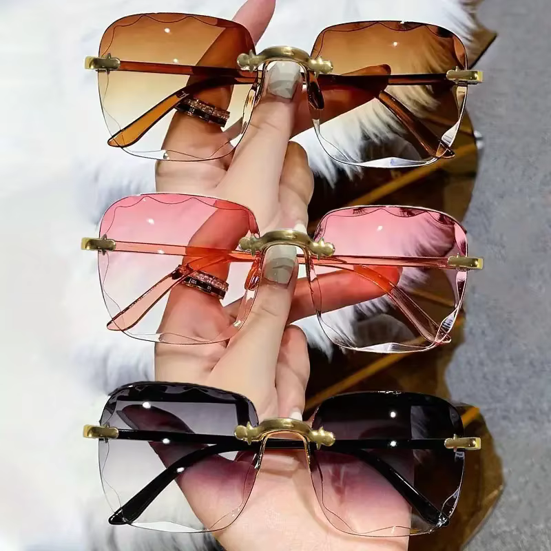 Lunettes de soleil carrées sans monture pour femmes et hommes, marque de luxe, styliste, été, rouge,