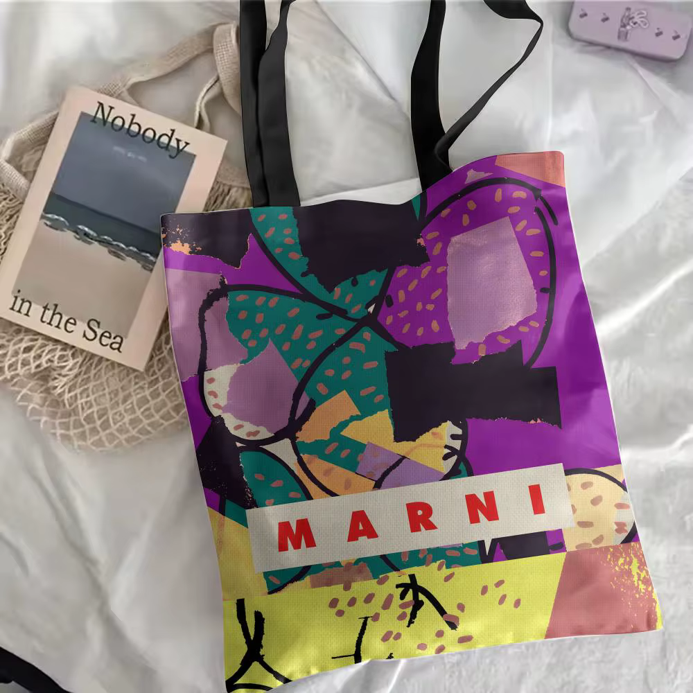 Sac fourre-tout esthétique en toile florale M-Marni : Grand sac à bandoulière réversible pour tous l