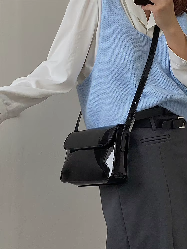 Sac bandoulière tendance en cuir verni pour femme, sac à bandoulière en cuir PU pour téléphone, peti