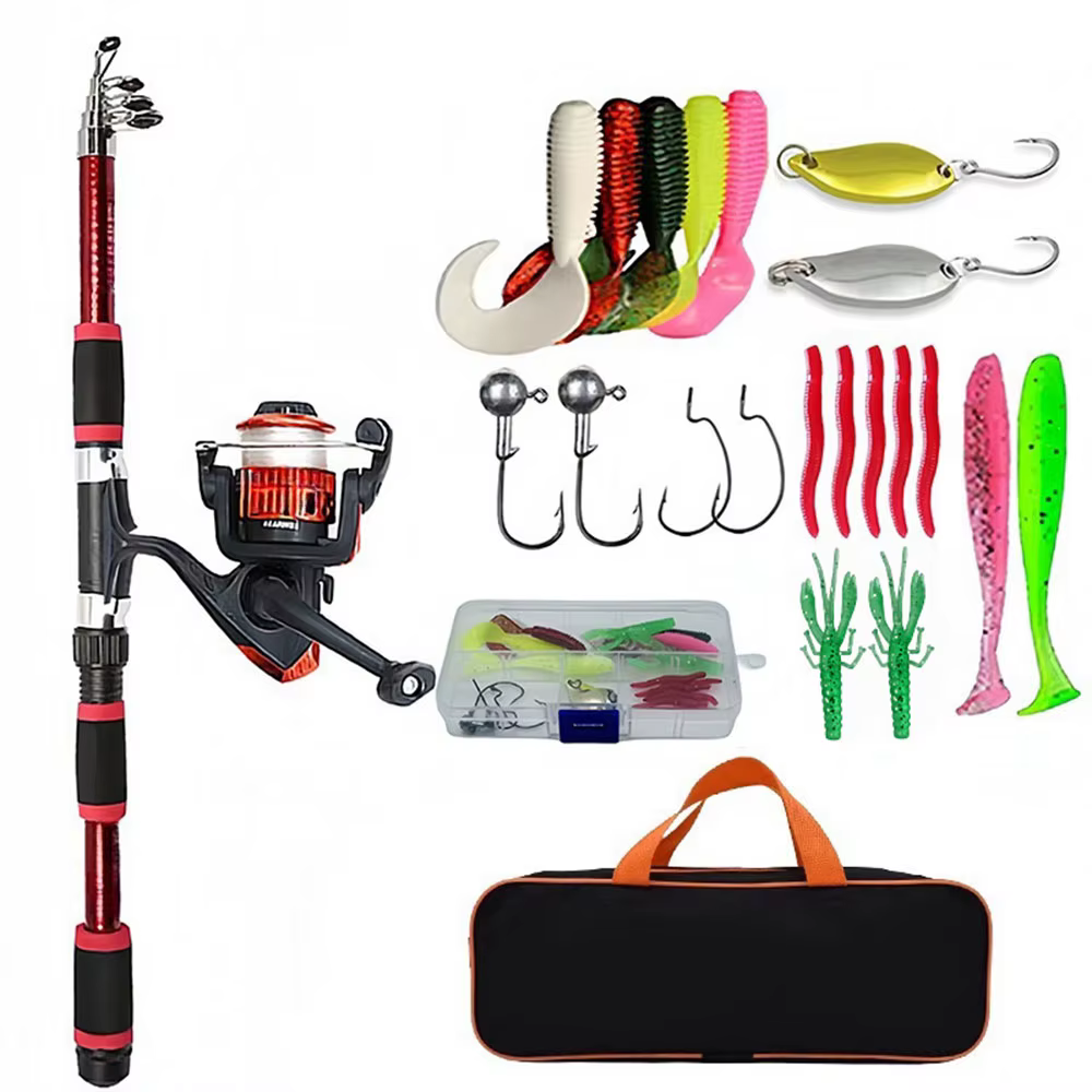 Ensemble de canne à pêche, Kits complets avec canne à pêche télescopique et moulinet rotatif, appâts