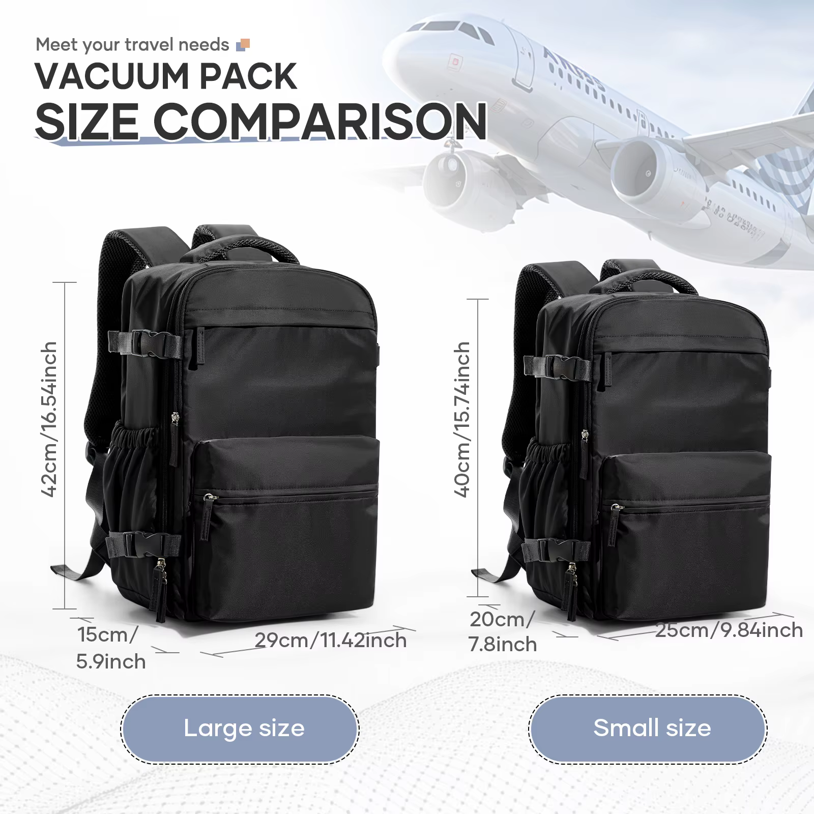 Sac à dos de voyage Airbag 43x29x15 sac de cabine avion, Ryanair 40x25x20 sac à dos électrique sous