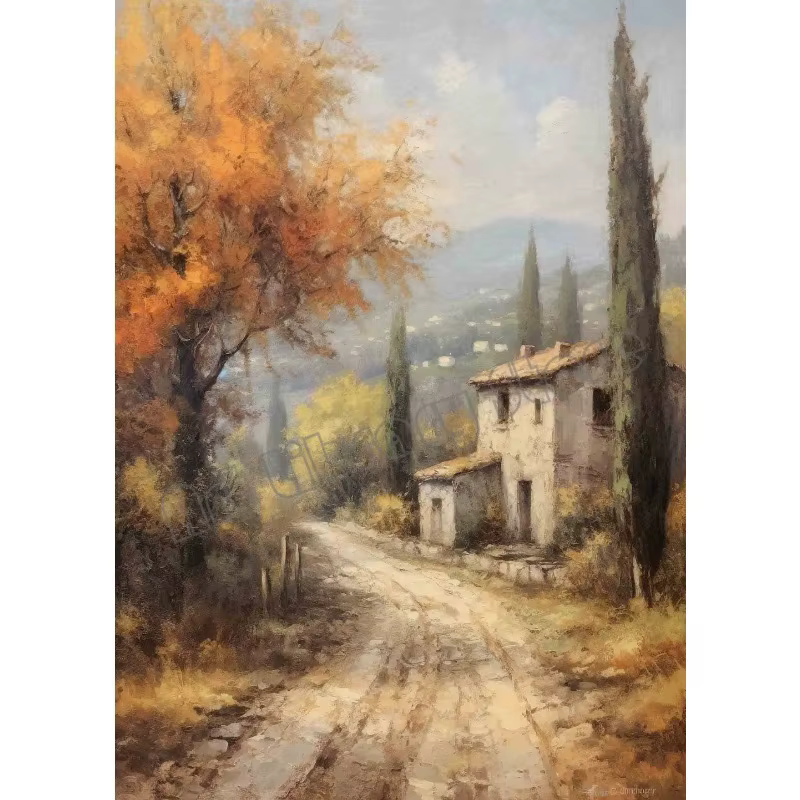 Affiche sur toile vintage de paysage architectural de village toscain italien avec sentier en pierre