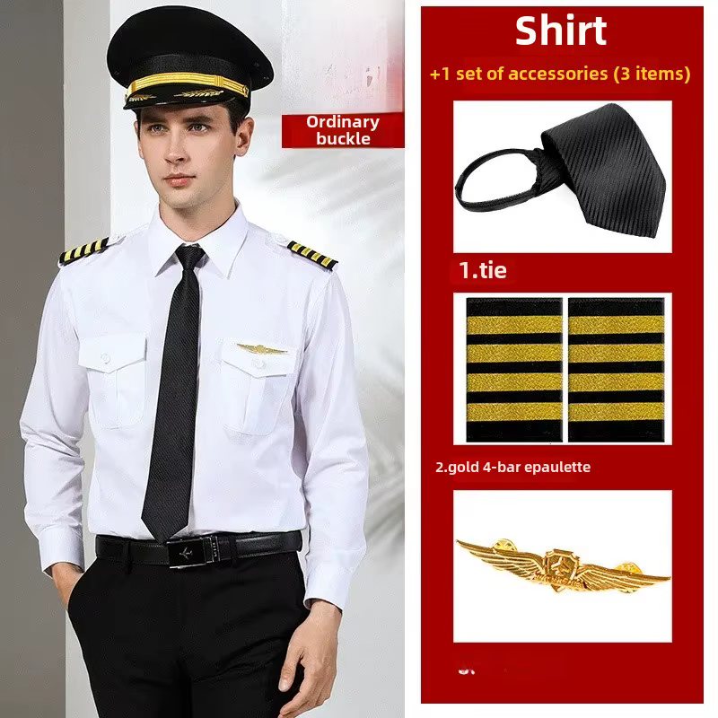 Chemise de pilote d'aviation, uniforme de travail d'hôtesse de l'air avec Badge de poitrine, vêtemen