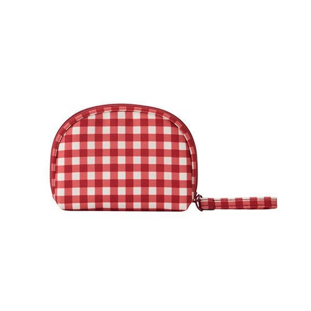 Mini trousse de toilette rétro à carreaux rouges, légère et portable avec sangle de poignet et poign