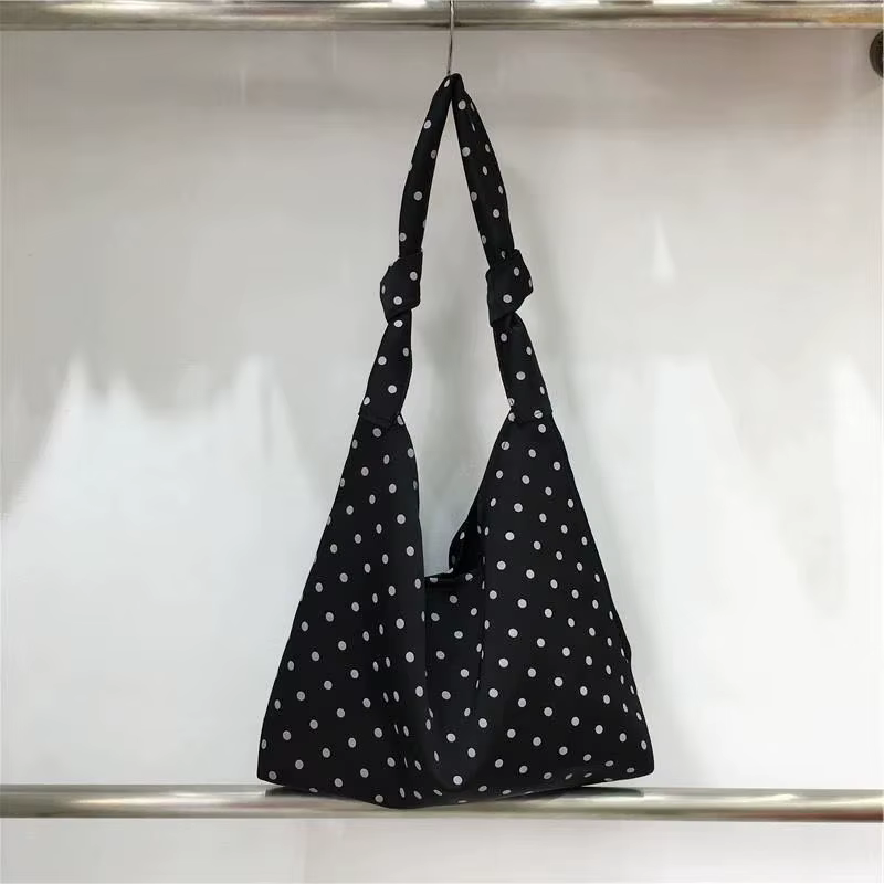 Sac à main hobo léger en coton à motif de points pour femme, sac à bandoulière simple et décontracté