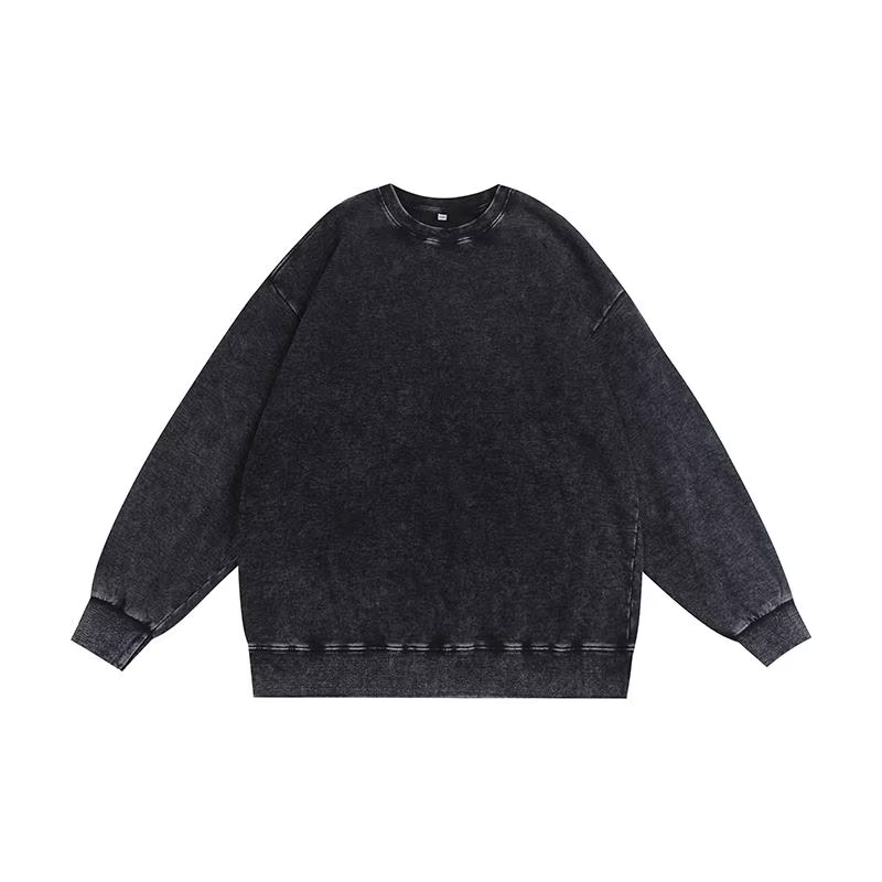 Pull à col rond pour hommes et femmes, haut surdimensionné, rétro, document solide, look lavé, hip h
