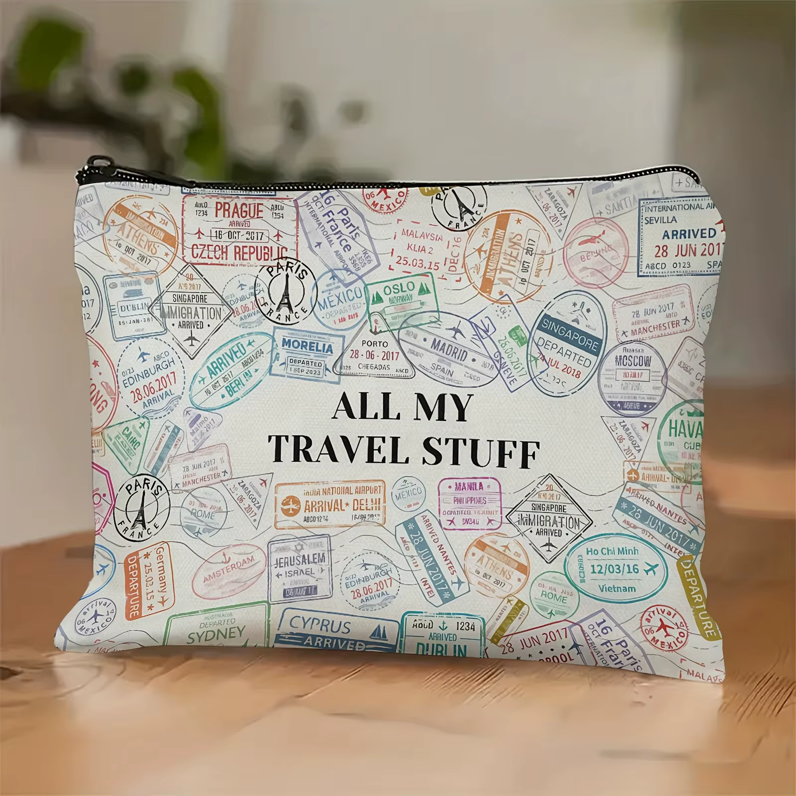 Un sac de maquillage à thème de voyage vintage – jolie pochette multifonctionnelle à fermeture éclai