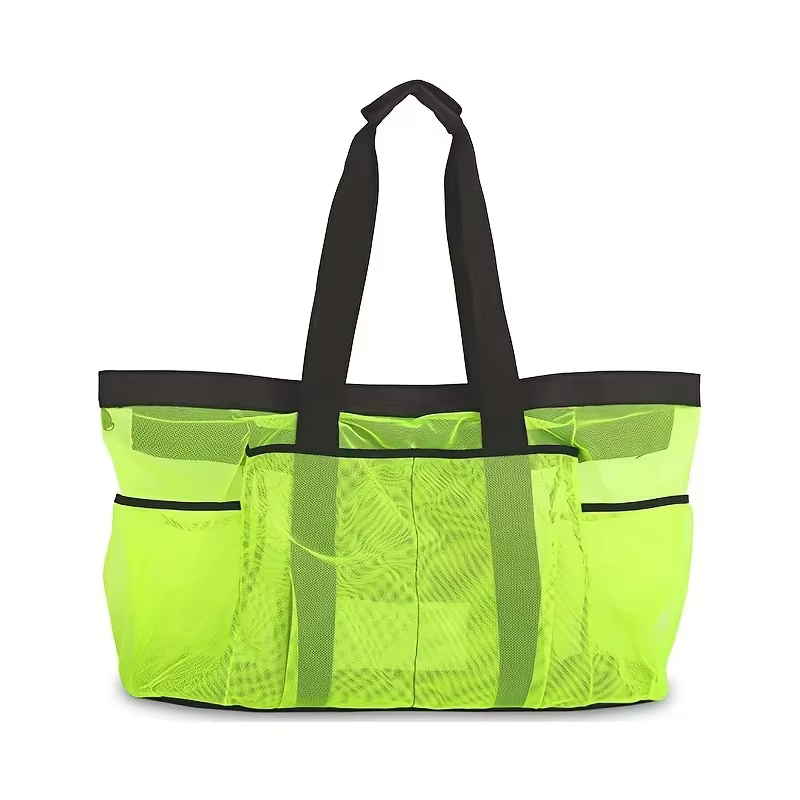 Sac de plage extra large - Léger, imperméable, pliable, avec sangles en filet, poches zippées et bre