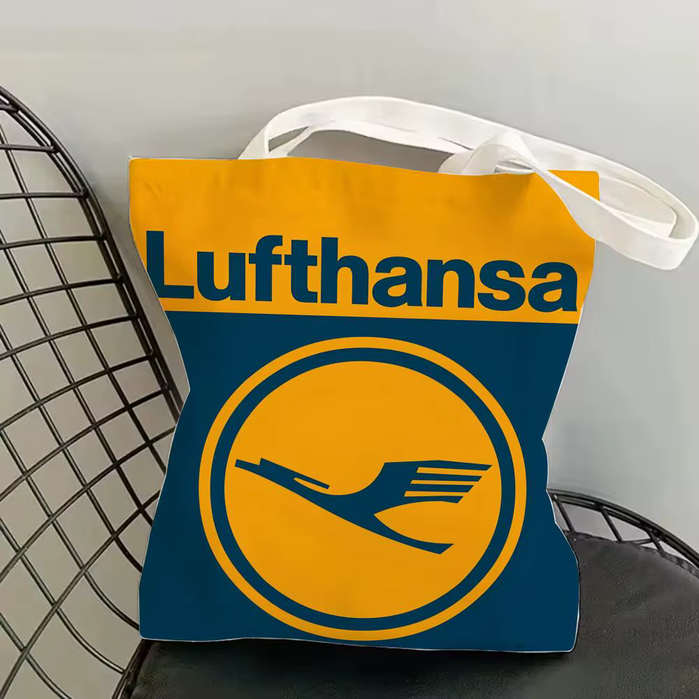 L-Lufthansa German Airlines Sacs de rangement en toile imprimés double face, sac de plage, sac de vo