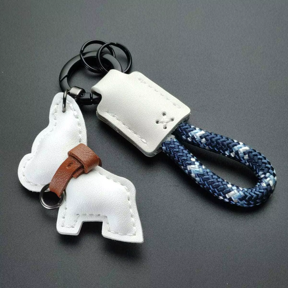 Porte-clés pour chien, motif color block, créatif et mignon, en forme de chiot, avec corde tressée e