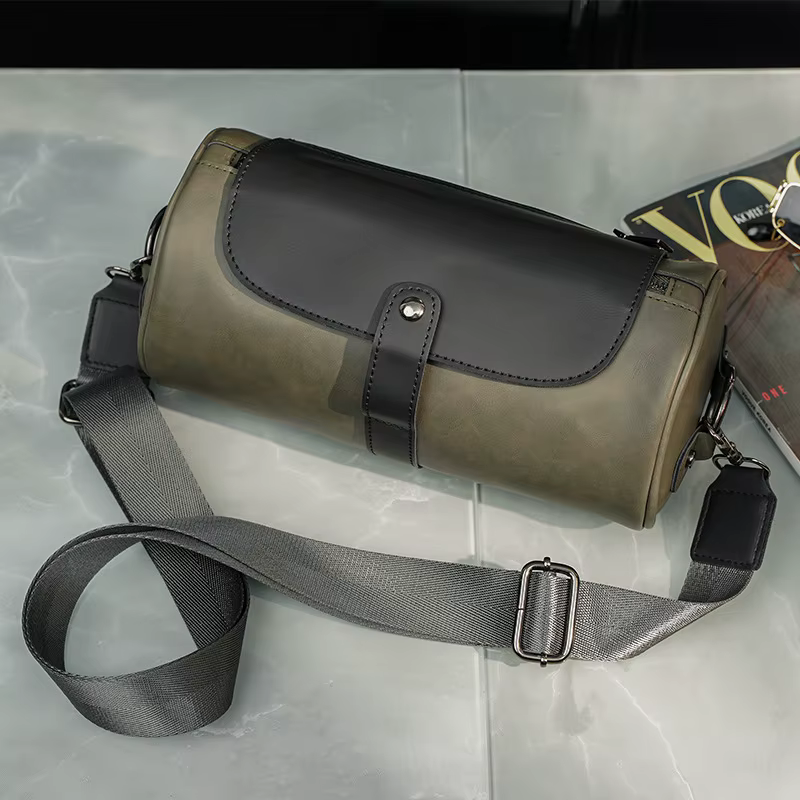 Sac bandoulière vintage pour homme, sac à bandoulière tendance en forme de baril, sac à rabat pour h