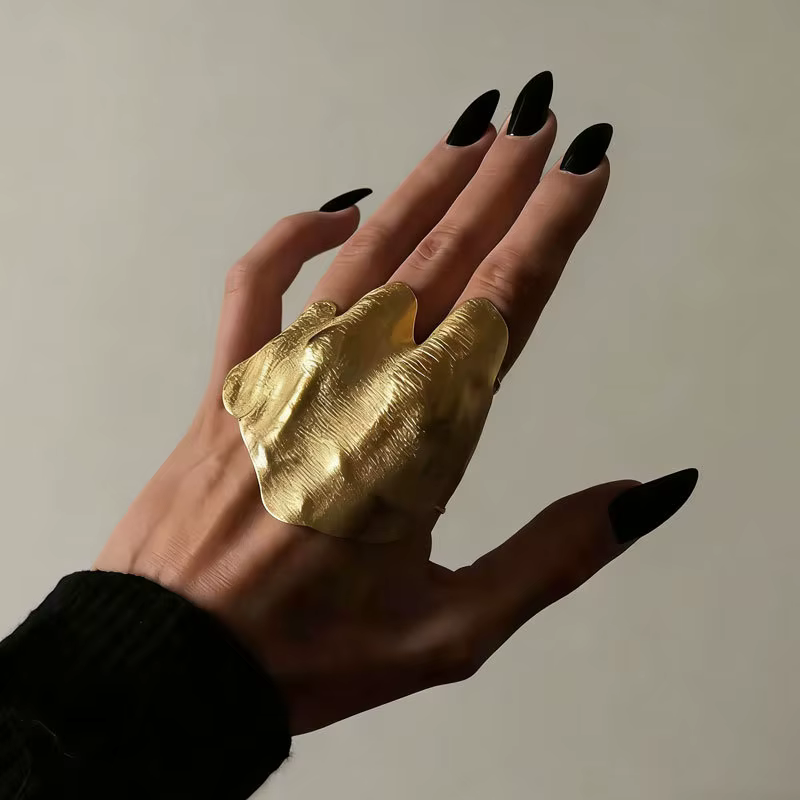 Bagues ouvertes ajustables en métal doré style armure exagérée pour femmes et hommes, bijoux punk hi