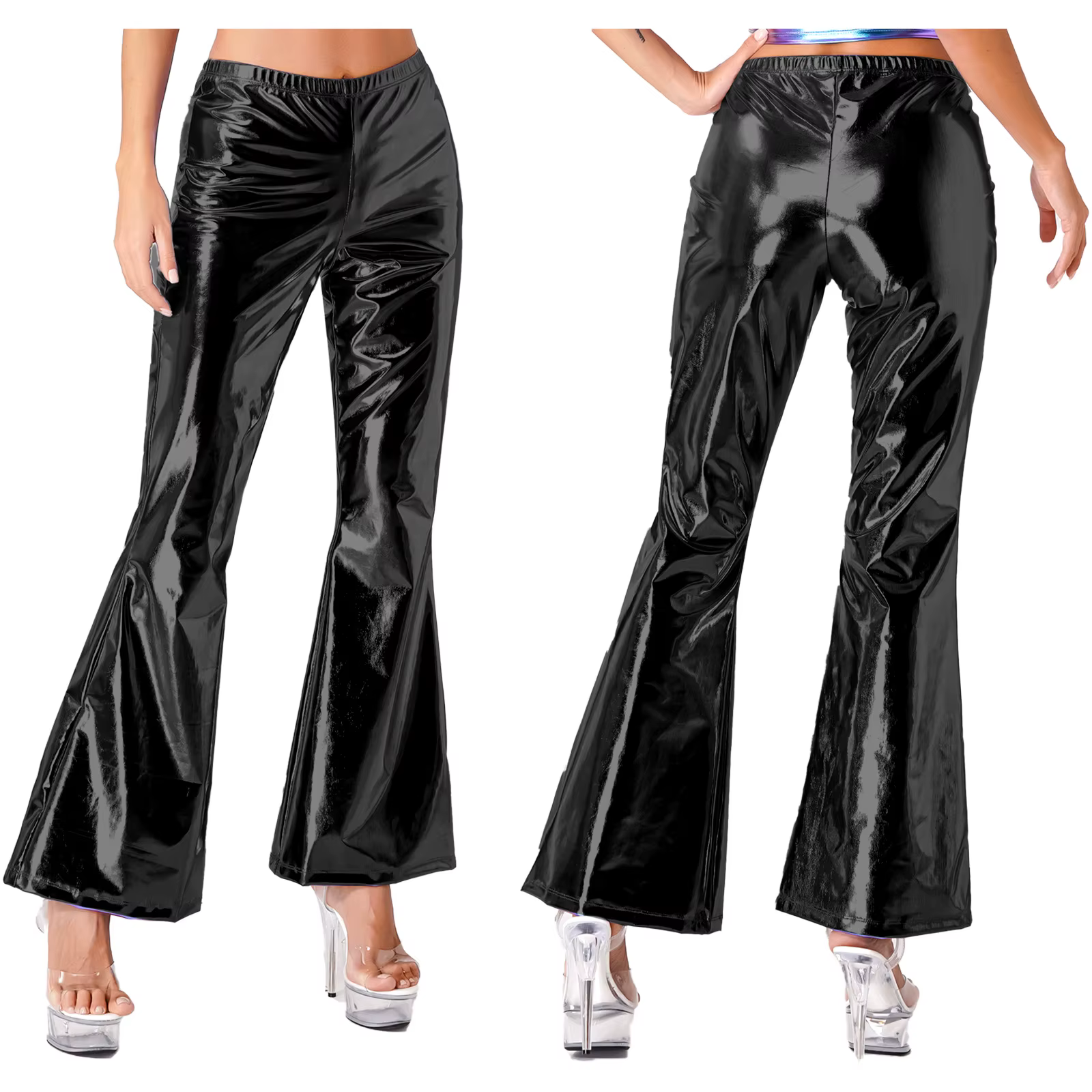 Pantalon de fête Chang brillant pour femme, costume de cosplay, pantalon métallique brillant, ceintu