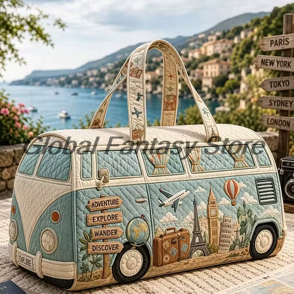 Sac de voyage matelassé vintage style bus d'aventure, sac fourre-tout rétro pour femme et homme, sac