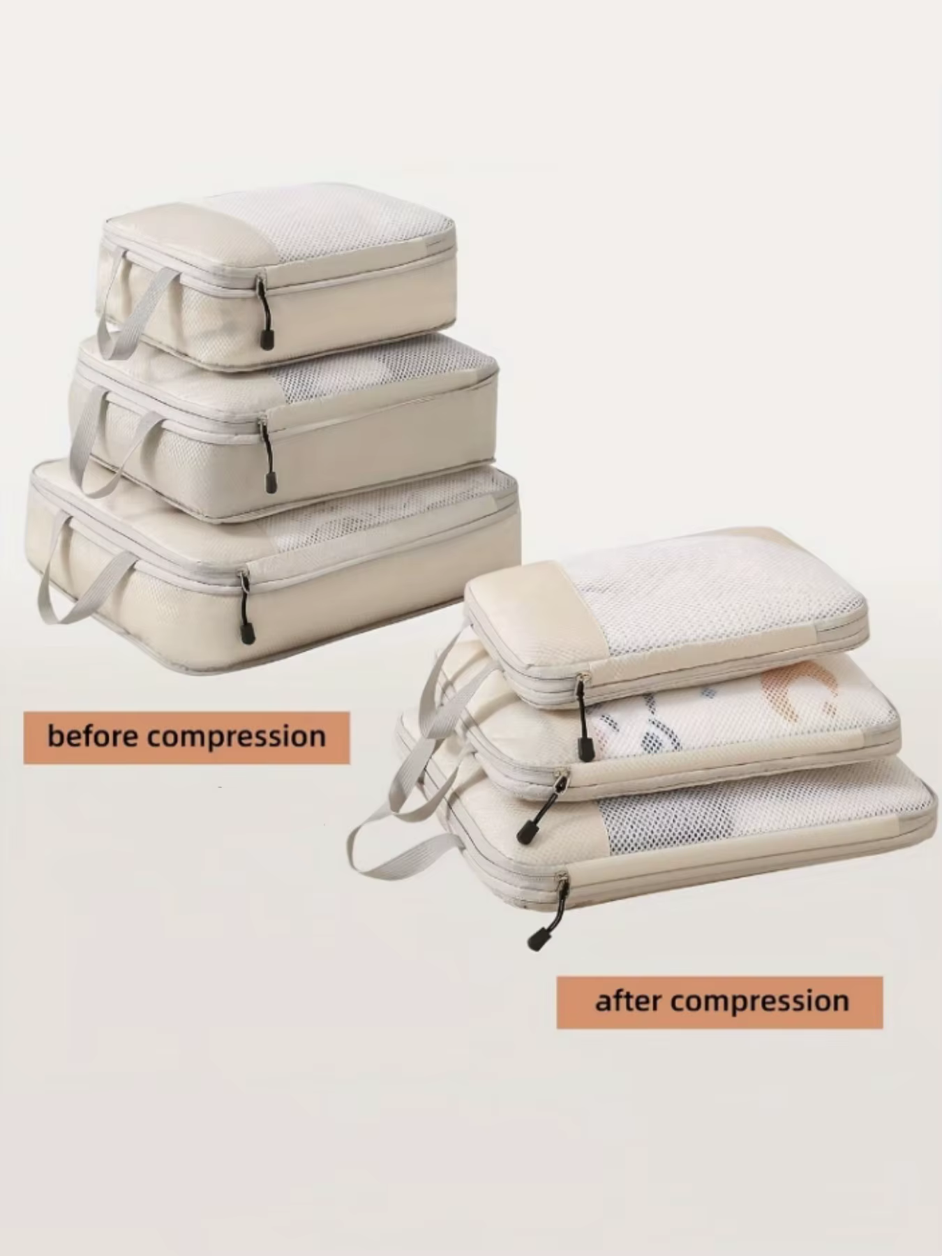 Ensemble de 3 sacs de rangement de voyage compressibles