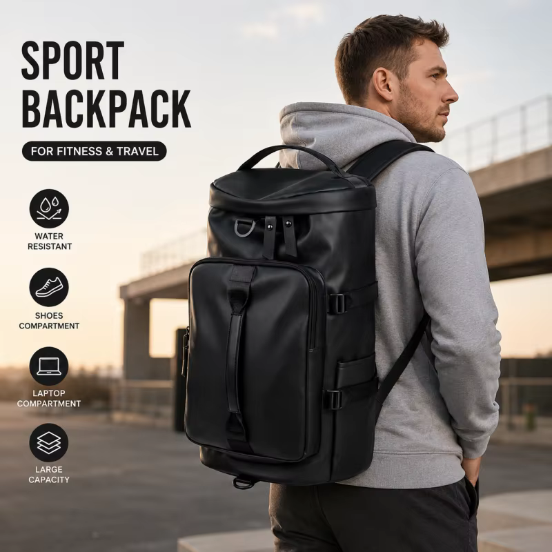 Sac à dos de sport et de voyage polyvalent en cuir PU pour hommes et femmes