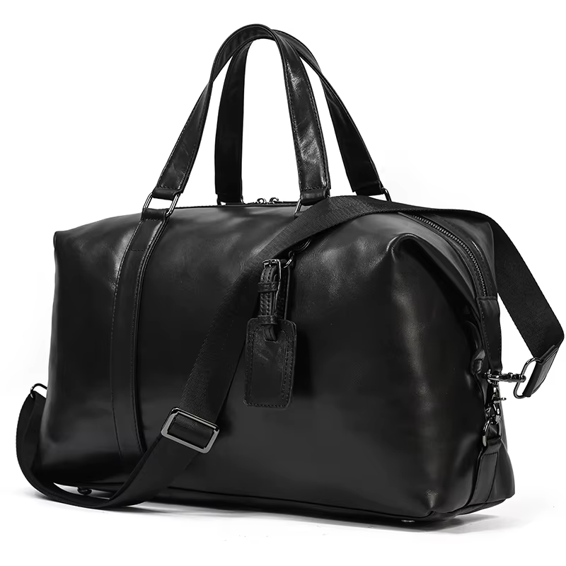 MAHEU – sac de voyage noir en cuir de vache pour hommes et femmes