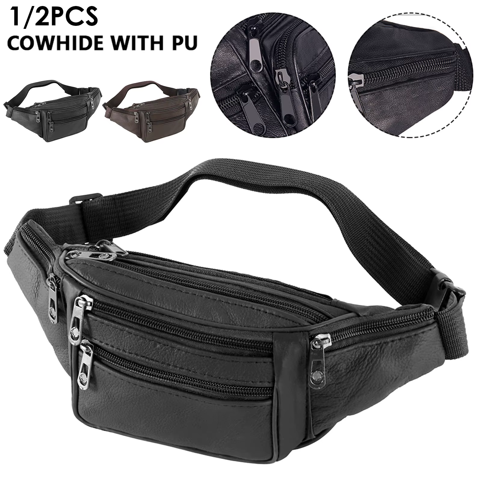 Fanny Packs Sac de taille tendance avec 7 poches zippées Sac banane de hanche décontracté réglable pour les voyages Shopping Randonnée Cyclisme