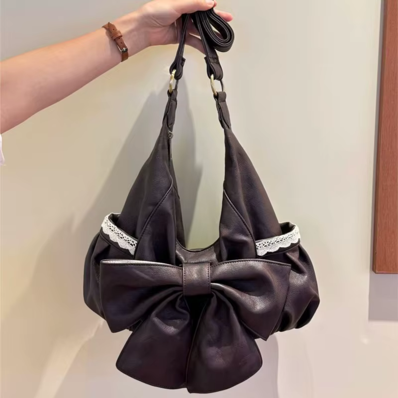 Sac fourre-tout coréen rétro en dentelle avec nœud pour femmes