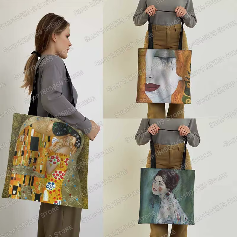Vintage peinture baiser/poil d'eau fourre-tout femmes sac à main Monet/Gustav Klimt toile sac à bandoulière pour voyage sacs à provisions cadeau