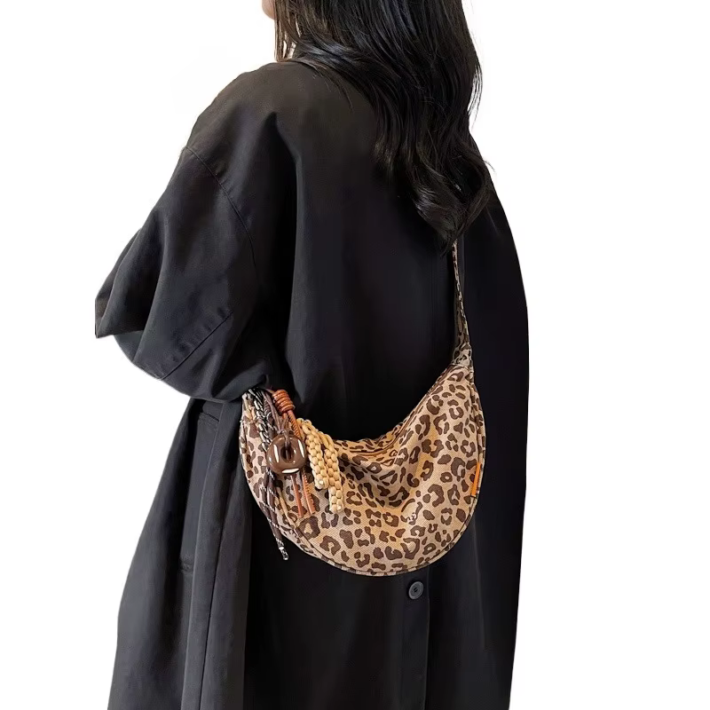 Nouveau sac bandoulière en toile imprimé léopard pour femme