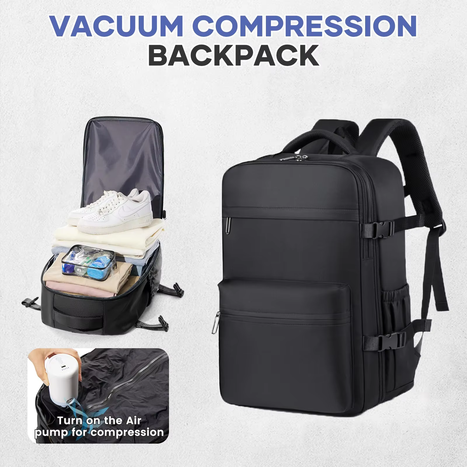 Sac à dos de voyage extensible sous vide grande capacité pour ordinateur portable