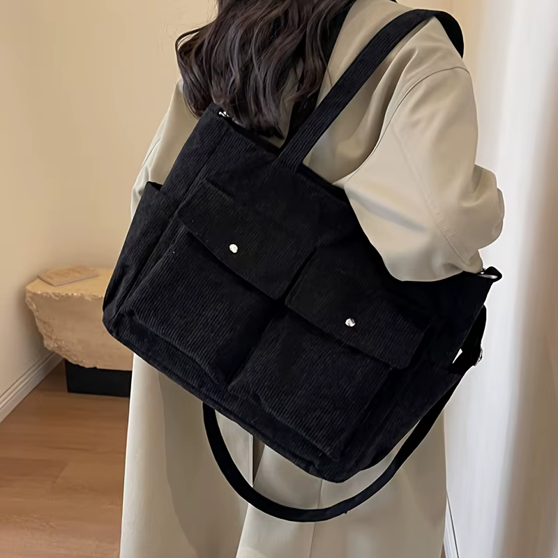 Sac fourre-tout en velours côtelé de grande capacité pour femmes