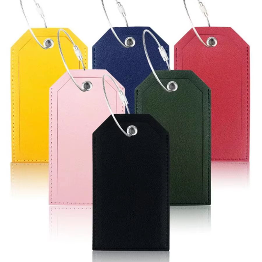 Étiquette de bagage en cuir PU bloquant RFID