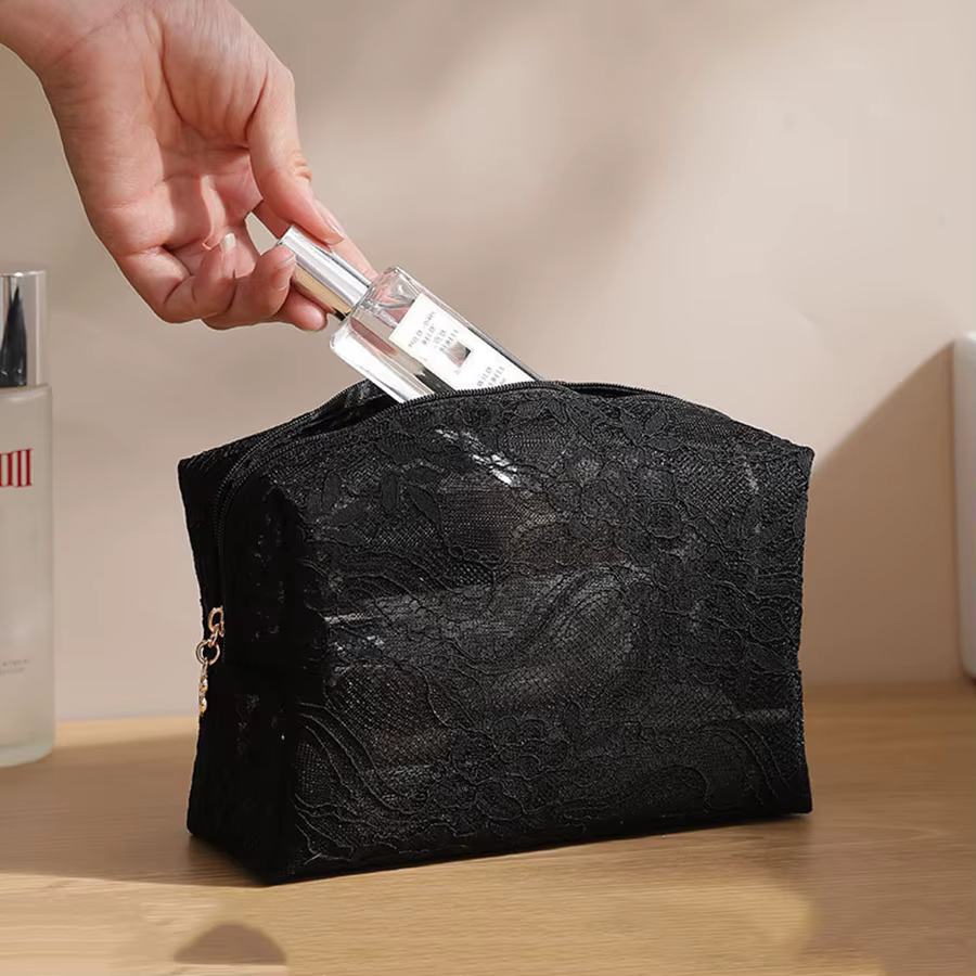 Sac de maquillage pour femmes en dentelle et maille