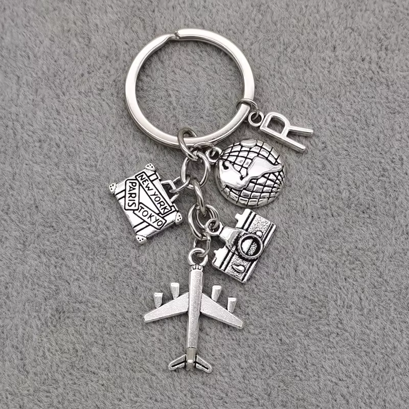 Porte-clés de voyage avec breloque lettre A-Z
