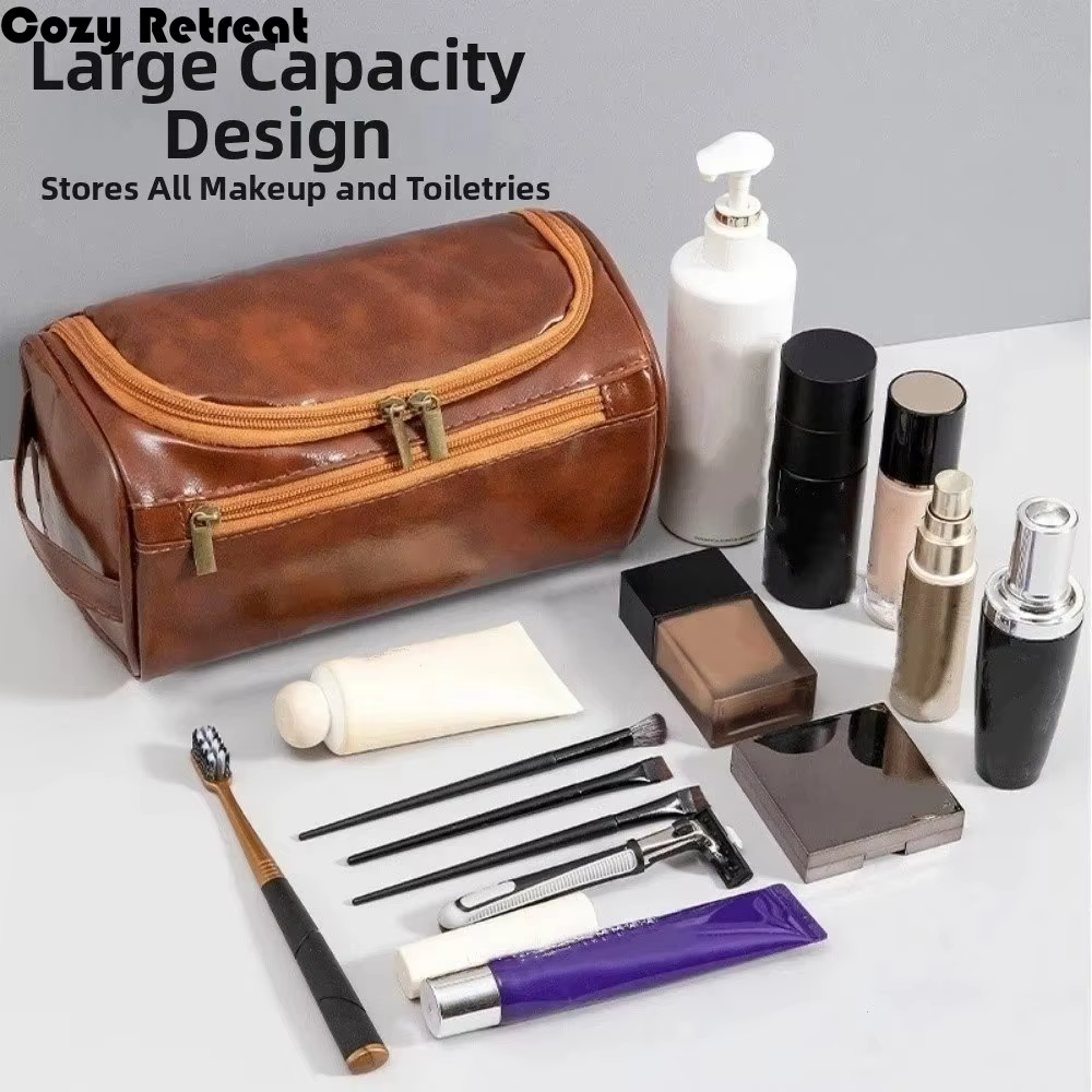 Trousse de Toilette de Voyage en Cuir PU Grande Capacité Imperméable Suspendable Organisateur Multi-couches pour Cosmétiques et Maquillage Extérieur