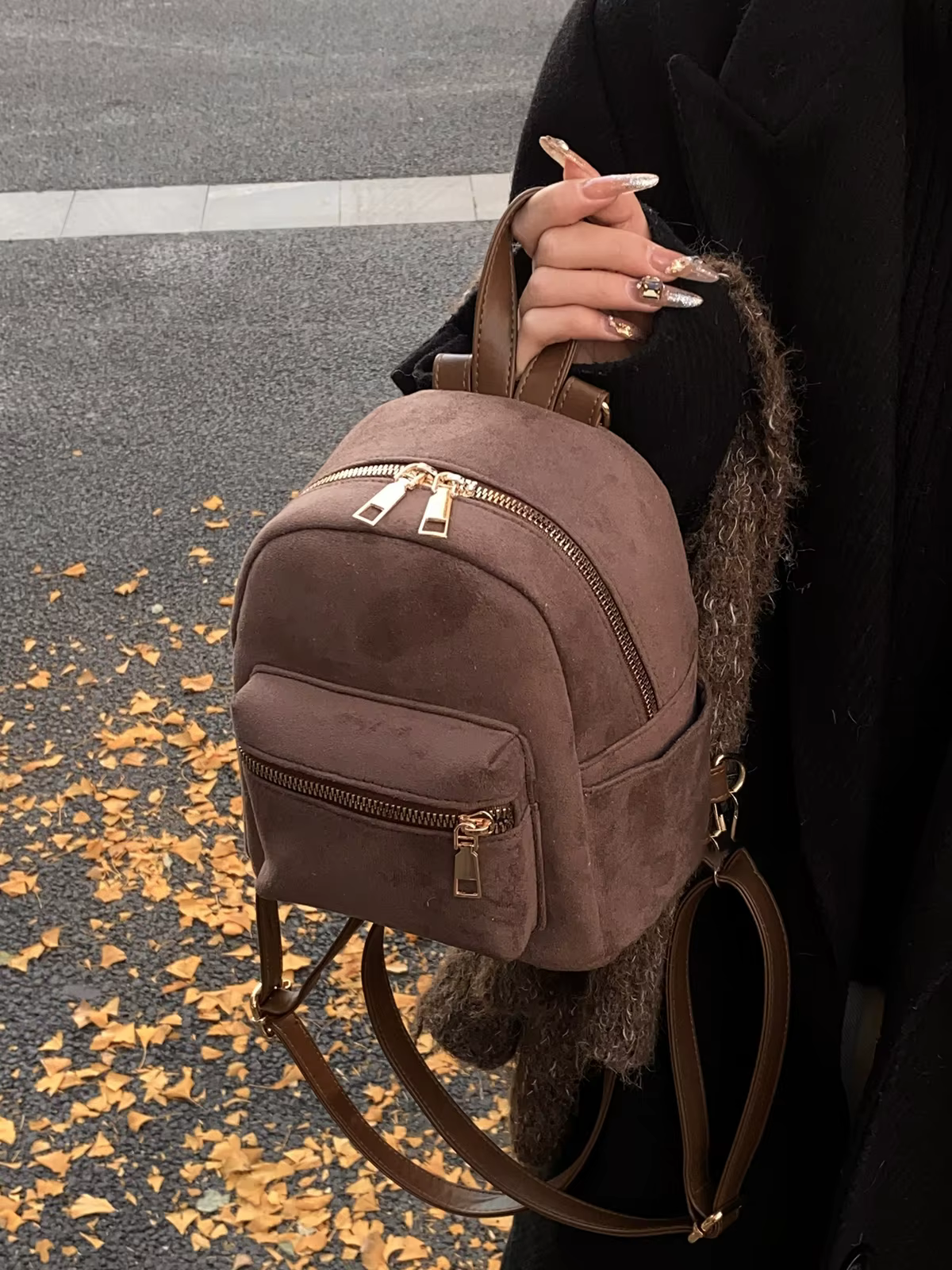 Sac à dos rétro décontracté en daim pour femmes