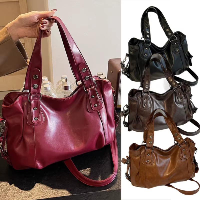 Sac fourre-tout en cuir vintage pour femmes