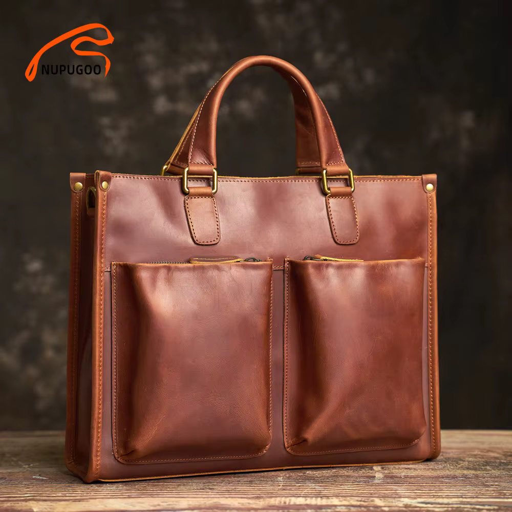 NUPUGOO – porte-documents Vintage en cuir véritable pour hommes