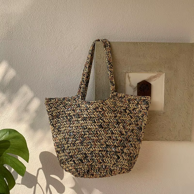 Sac à bandoulière en paille tressé fait main grande capacité pour femme – Collection été – Sacs de plage et cabas tendance