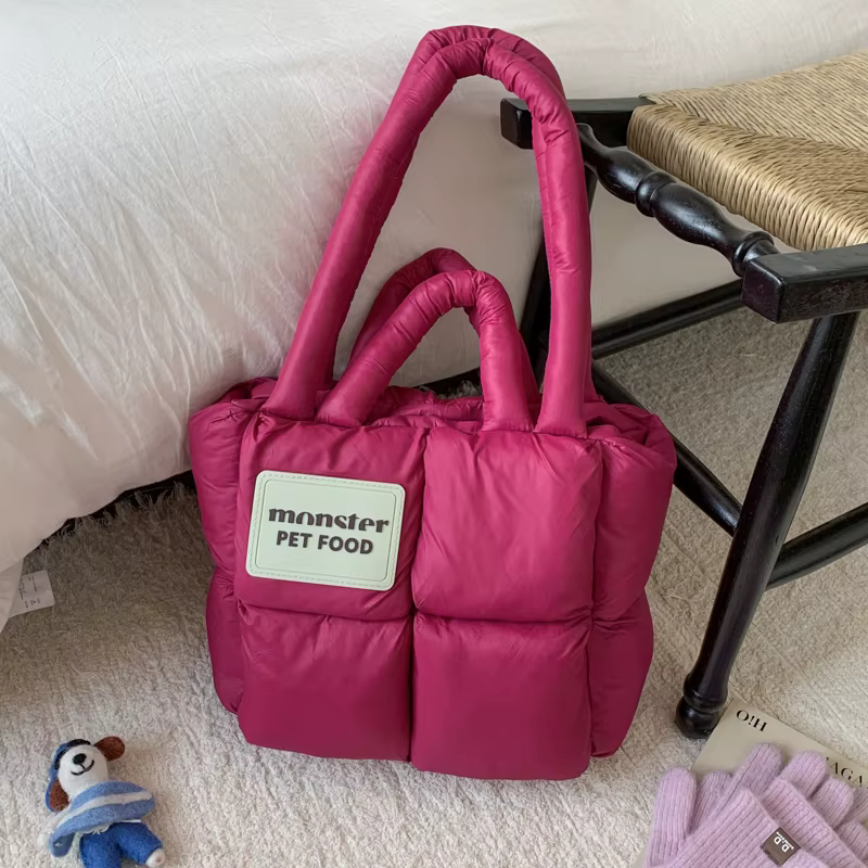 2025 hiver mode Rose rouge espace coton sacs à main femmes grande capacité fourre-tout concepteur plume rembourré dames matelassé sac à bandoulière