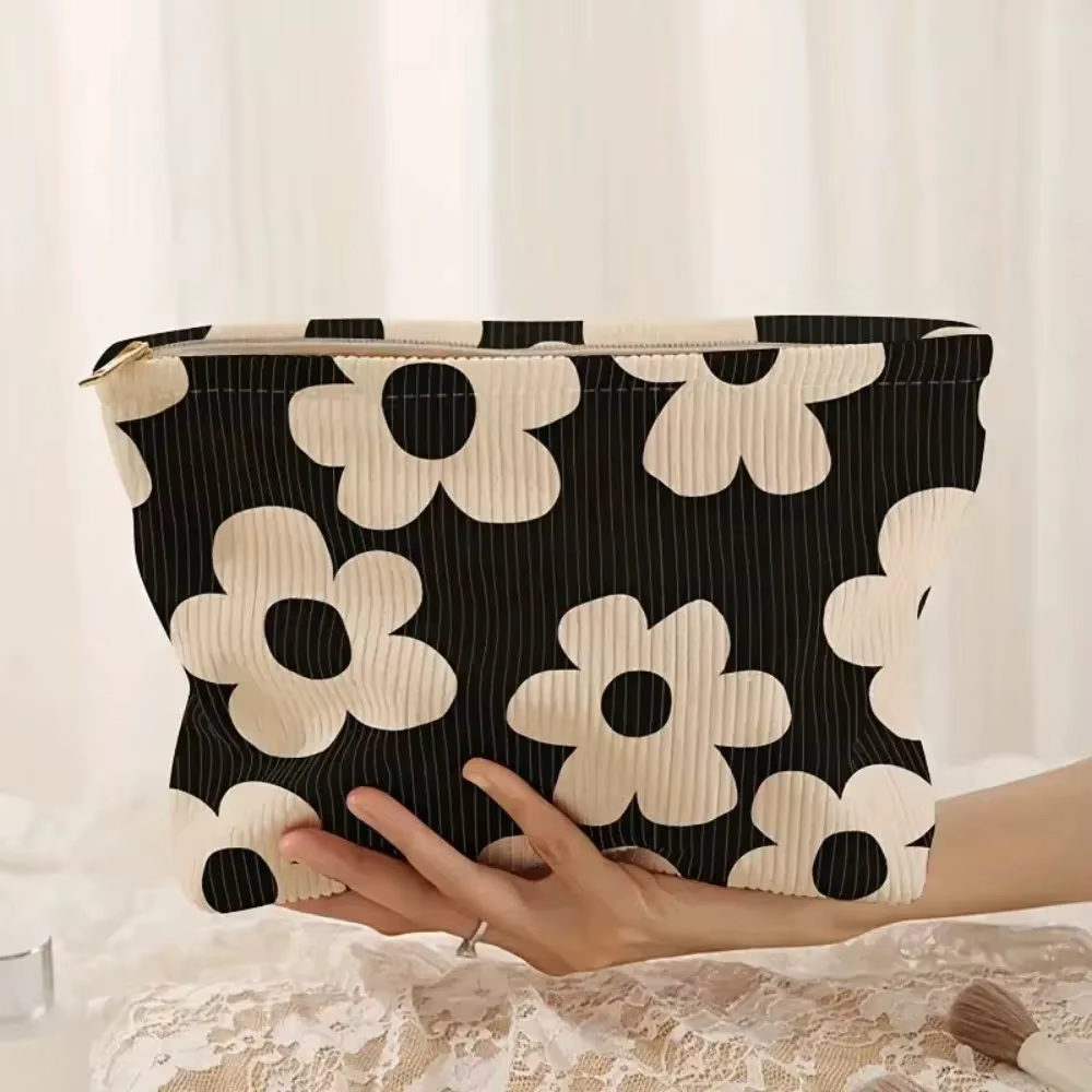 Sac à cosmétiques léger à fermeture éclair imprimé Floral jaune