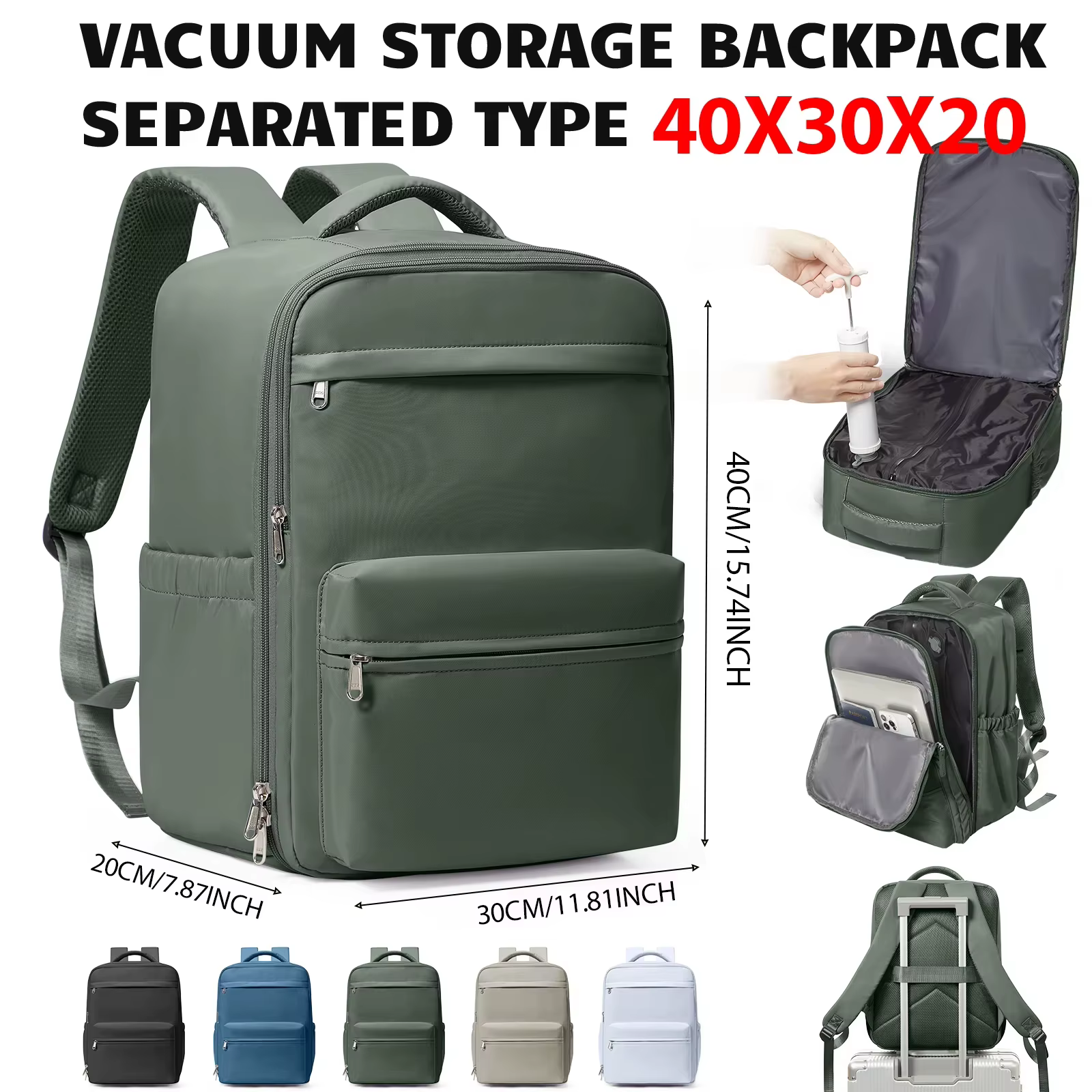 Ryanair 40x30x20 sac à dos de voyage sac à dos de compression sous vide avec pompe