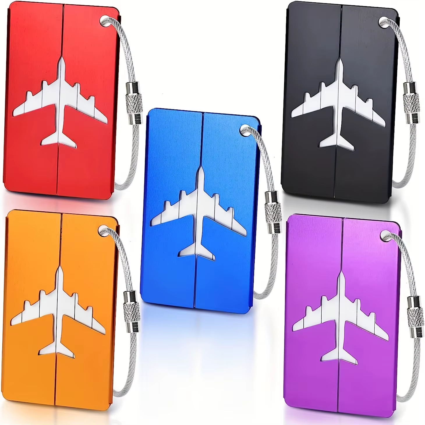 Ensemble d'étiquettes de bagage en aluminium robuste et élégant avec boucle en acier sécurisée