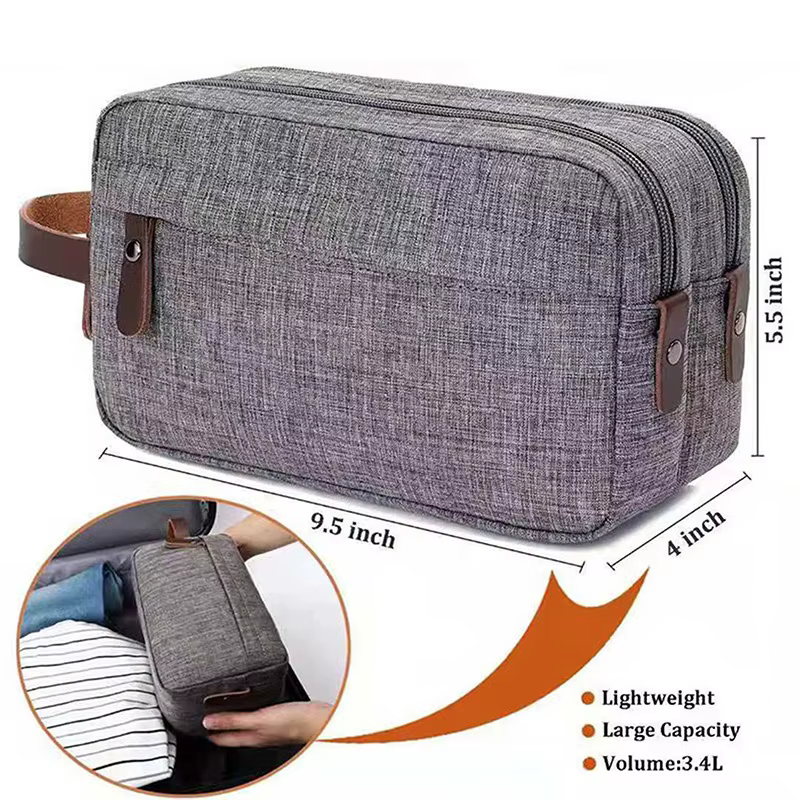 Sac à cosmétiques en toile décontracté avec poignée en cuir