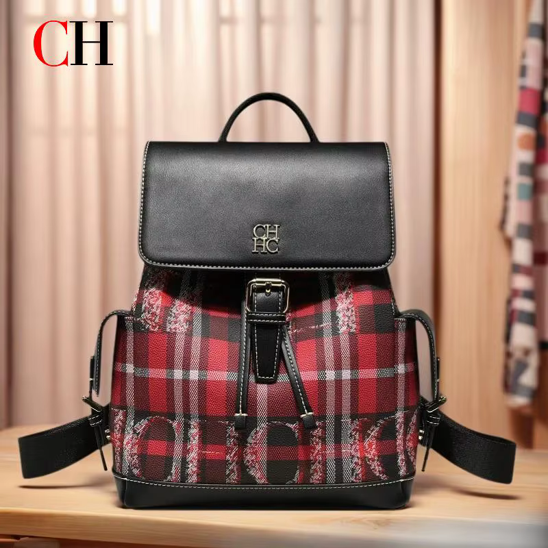 CH nouvelles femmes sac à dos motif à carreaux noir rouge couleur bloc dames sac boucle détail décontracté voyage quotidien bandoulière mode sac