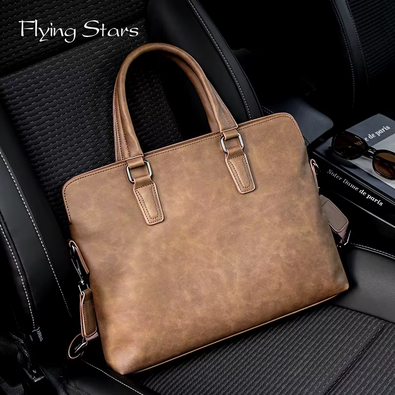 Sac à main d'affaires vintage en cuir PU pour homme