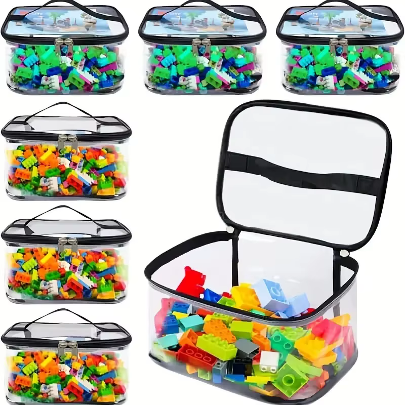 Sac de rangement de jouets à fermeture éclair en maille transparente-organisateur de blocs et de puzzle de grande