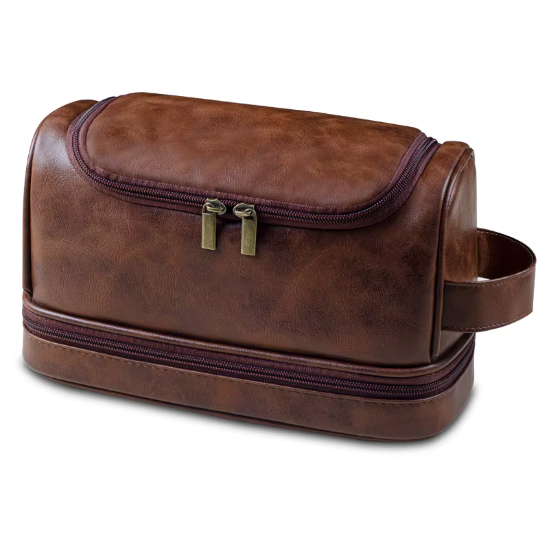 Trousse de toilette, Kit d'organisation de voyage en cuir pour hommes avec crochet de suspension