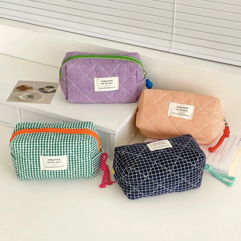 Trousse de Toilette Matelassée à Carreaux pour Filles