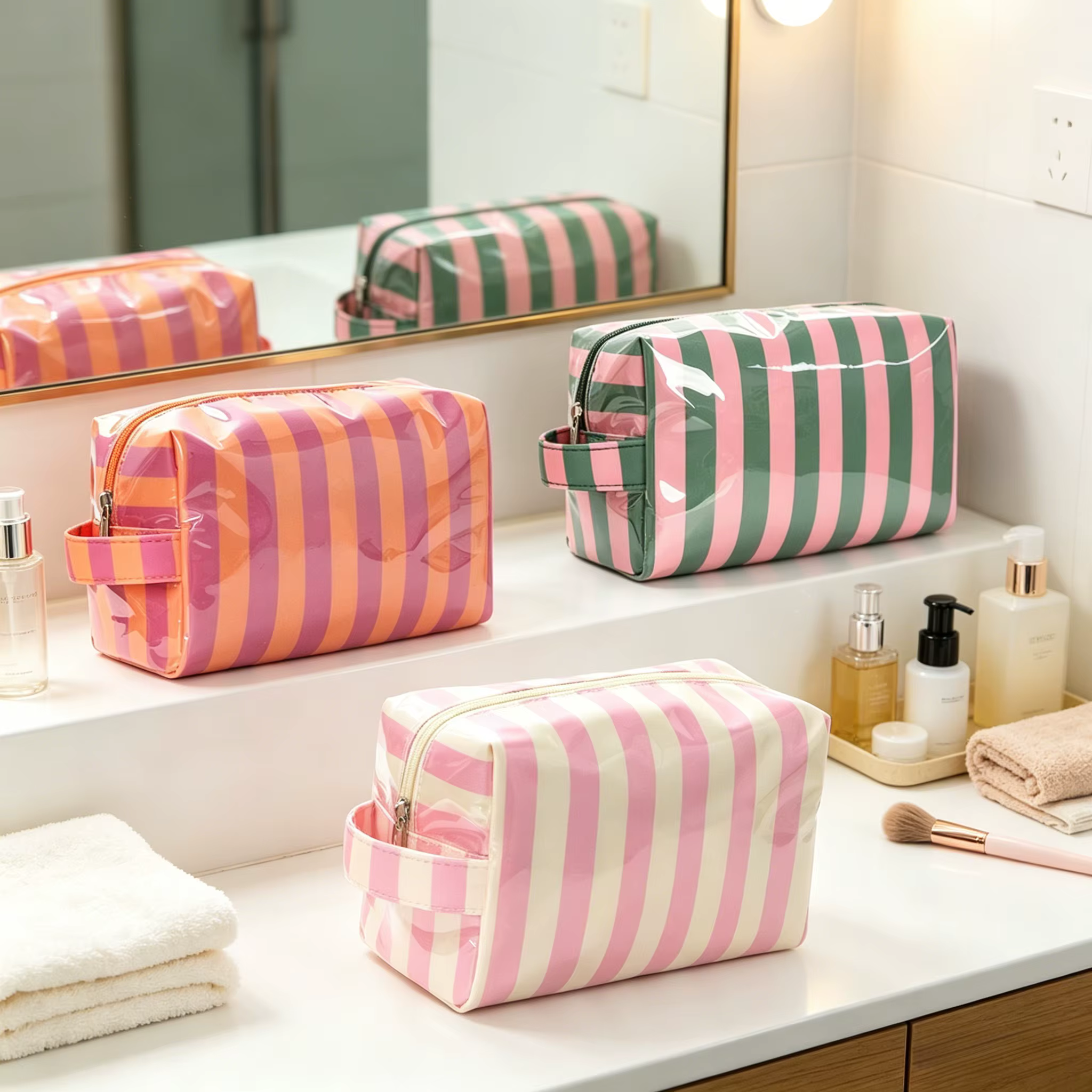 1 trousse de toilette rayée - Sac de rangement pour voyages d'affaires - Portable et décontracté - Idéal comme cadeau pour les vacances et les anniversaires