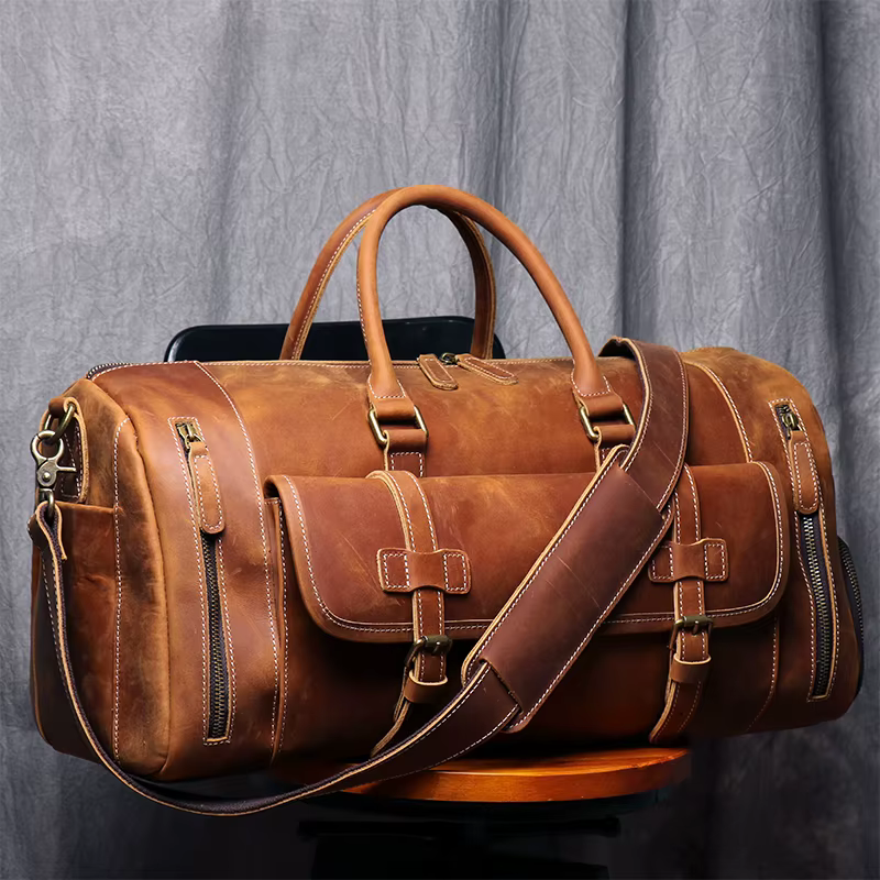 MUNUKI Vintage Crazy Horse sac de voyage en cuir véritable grand sac à bagages hommes sac de sport